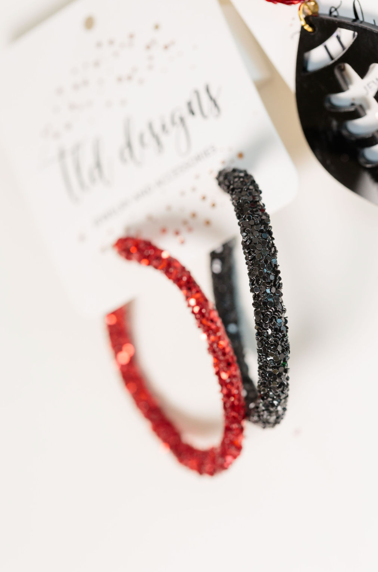 TLD Designs - Venta al por mayor Pendientes de aro - Aros con purpurina para el día del juego11