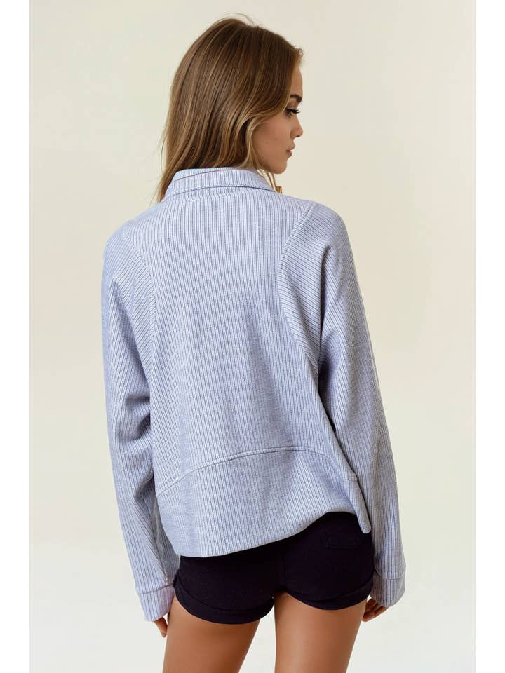 Doe and Rae - Wholesale Sweatshirt - Women's - Stripe Textured Half Zip-Up Long Sleeve Sweatshirt -43836T-18