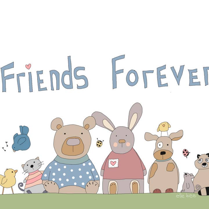 „Friends Forever“ lykønskningskort for engroshandel hos Elle Bee Art Studio