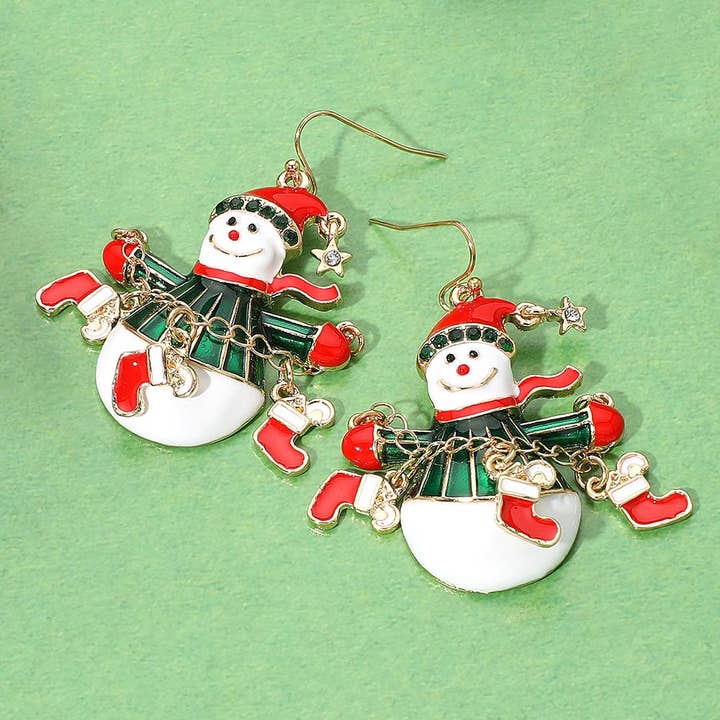 Lunefulde julesokker snemand dinglende øreringe for engroshandel hos Sensibling Corp.