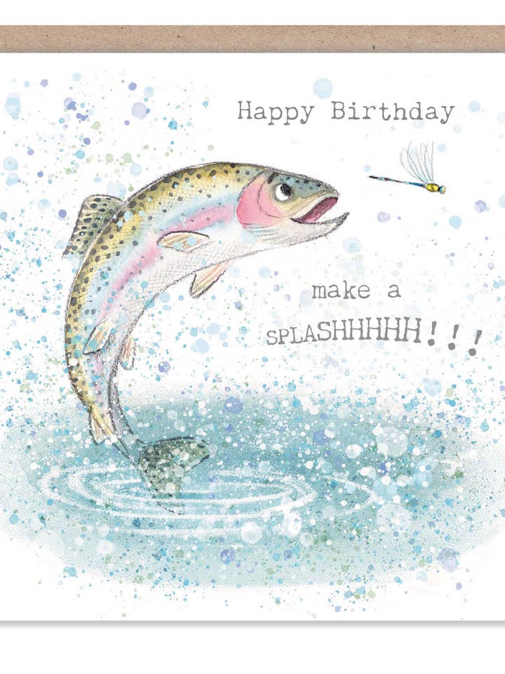 Fødselsdagskort - Springende Fisk 'Nede ved Floden' RIV012 for engroshandel hos Paper Shed Design Ltd