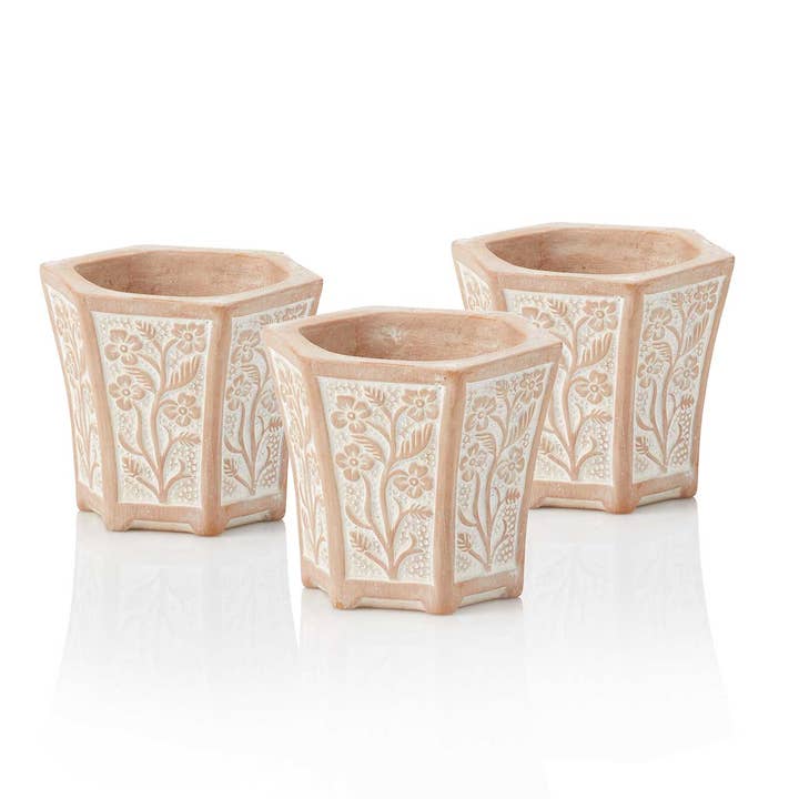 Petite Blooms Terracotta Planters - Set of 3 for wholesale by SERRV International