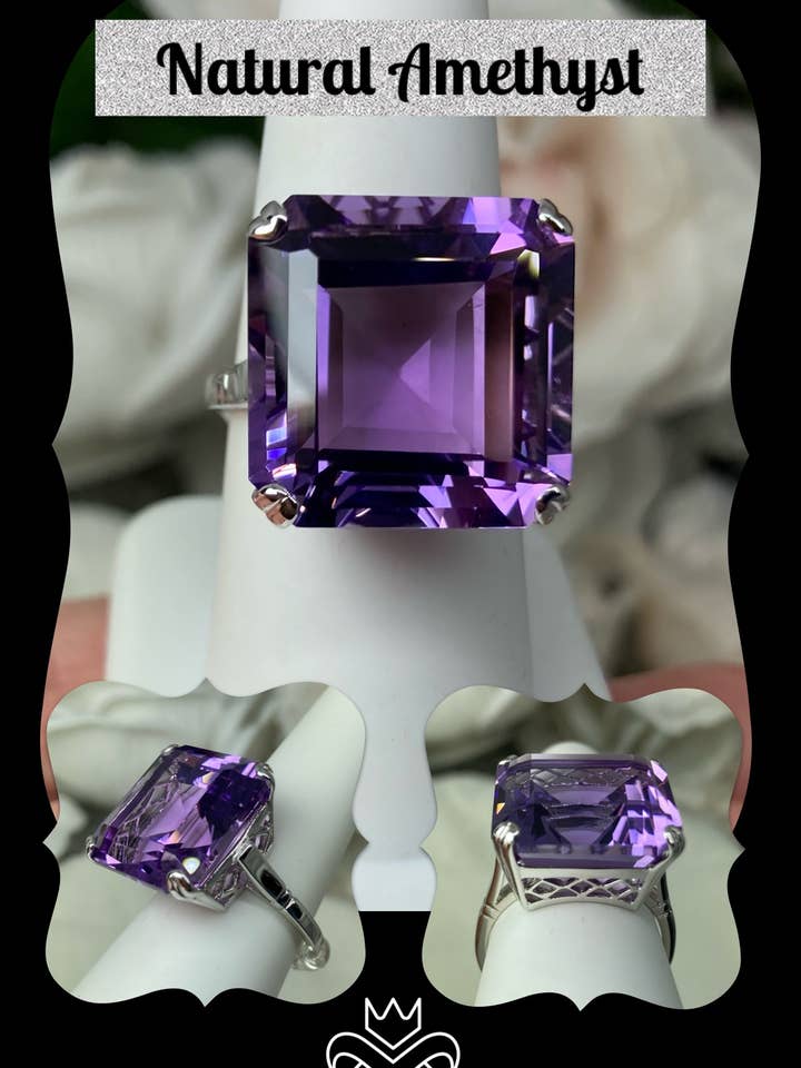Amethyst Ring/ Sterling Silver/ 20ct fyrkantig pärla #D1 för wholesale av Silver Embrace Jewelry