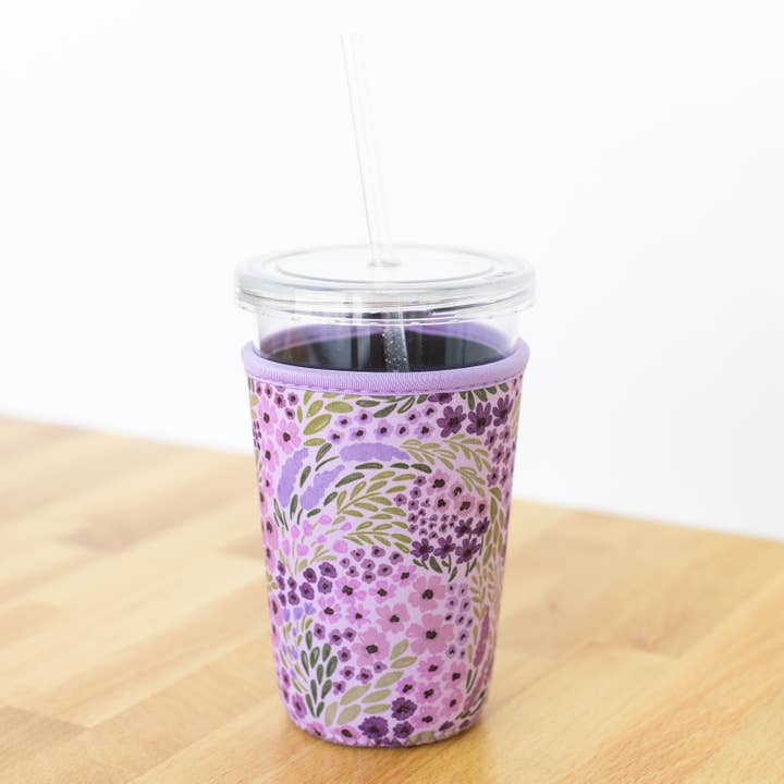 Elyse Breanne Design - Wholesale Drink Huggers & Koozies - Lilac Floral Drink Sleeve, Iced Coffee Sleeve, Drink Cover