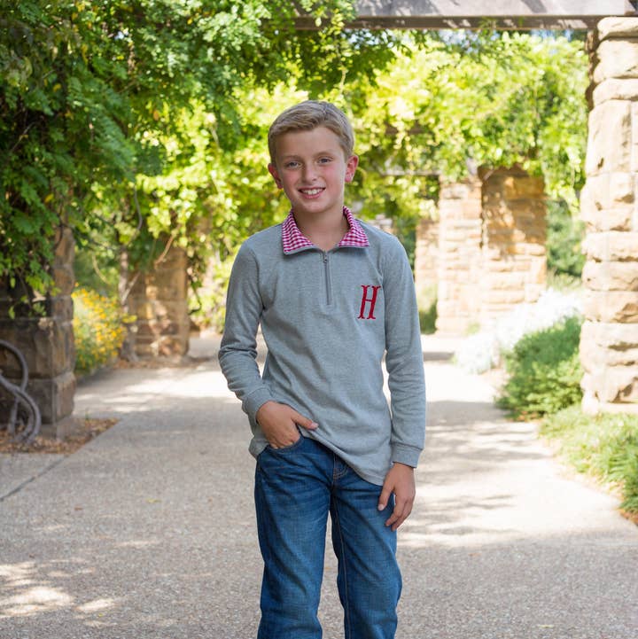 Love That Cotton – Großhandel Sweatshirt – Kinder – Grau mit rotem Gingham-Pullover0