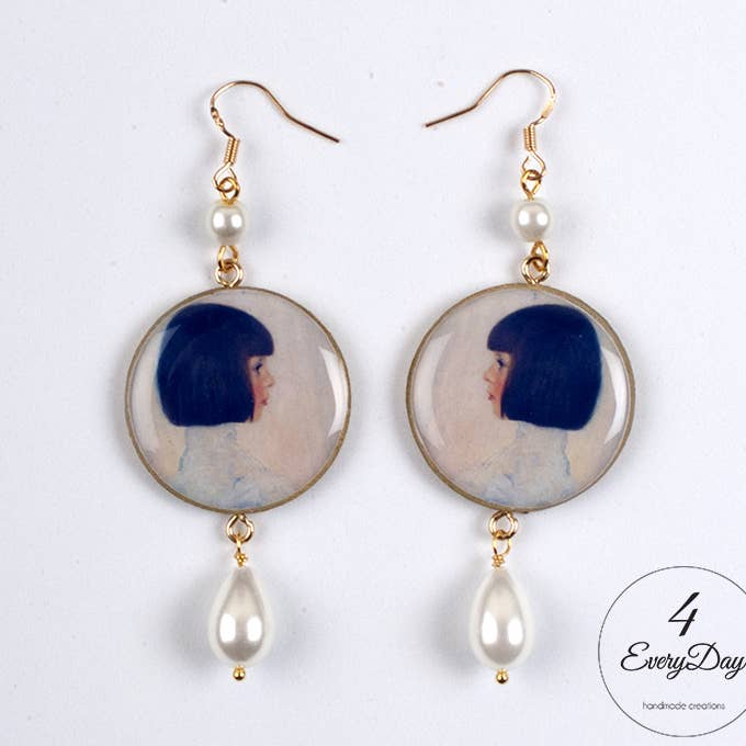 Orecchini in legno e Resina - Ritratto di Gustav Klimt per la vendita all'ingrosso da parte di 4everyday Handmade