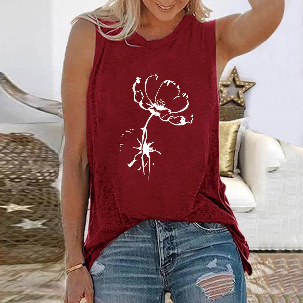 TISANCRE – wholesale Tank top – Women′s – New Sunflower Butterfly Pattern Women's Crew Neck Top Sleeveless Vest4