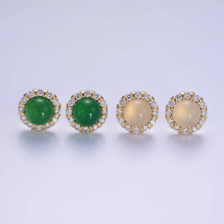 Pendientes redondos de aventurina con gemas de ojo de gato con circonita cúbica para venta al por mayor de Aim Eternal