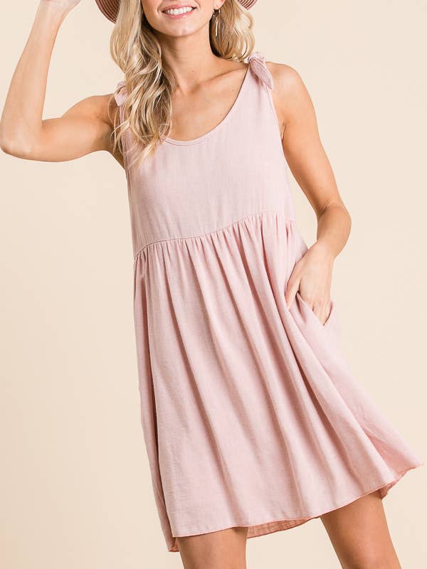 MSD5038-Linen Shoulder Tie Dress for wholesale by Moonshot Clothing