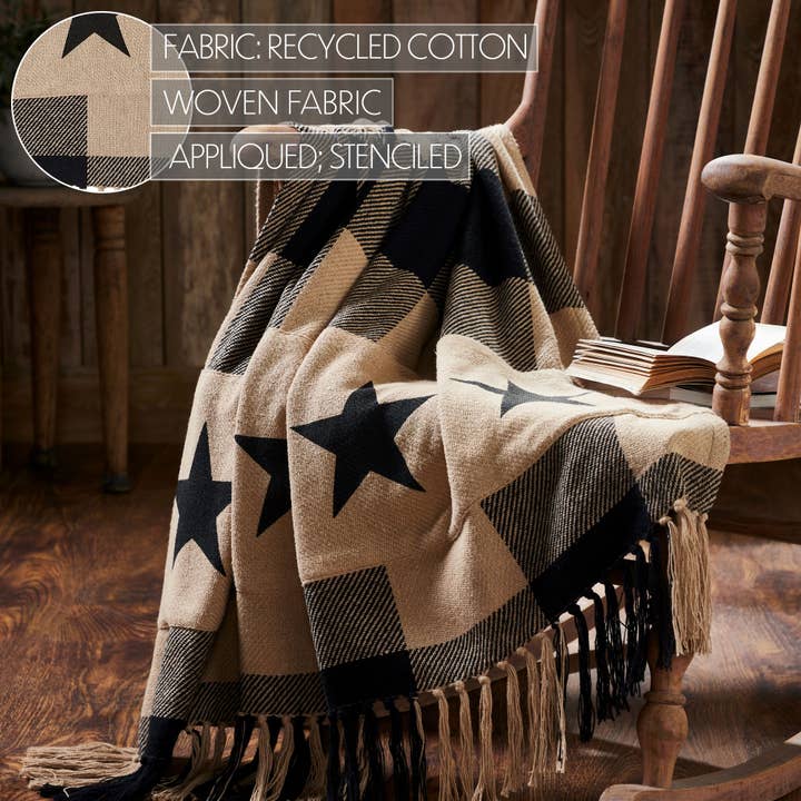 VHC Brands - Wholesale Throw Blanket - Black Check Star Woven Throw 50x60