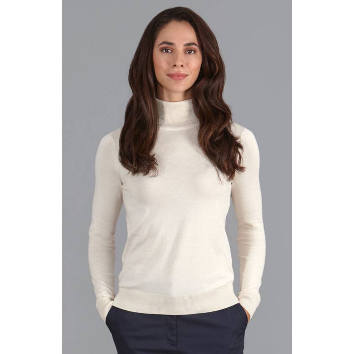 Womens Ultra-Fine Cotton Roll Neck Long Sleeve Jumper for wholesale by Paul James Knitwear