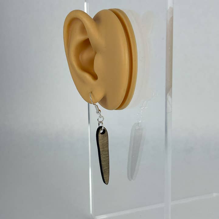 Art by Erica H & Rebel Stitchers - Wholesale Dangle Earrings - Whole Wheat Small Thin Teardrop Handmade Wooden Earrings7