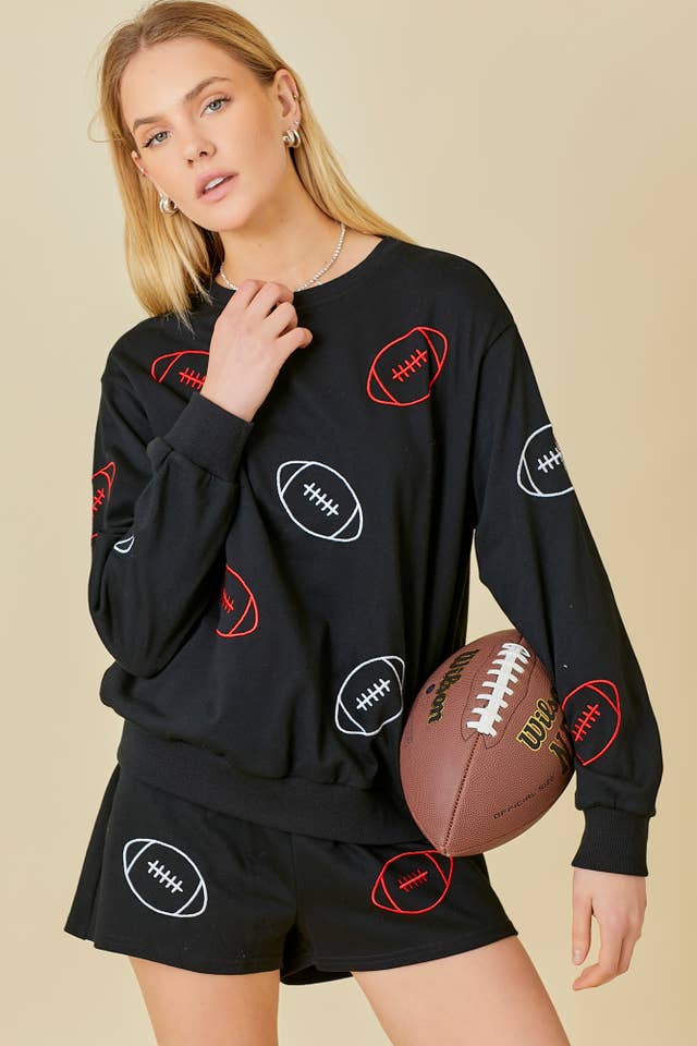 BLACK Game Day Football EMB Shorts for wholesale on Faire4