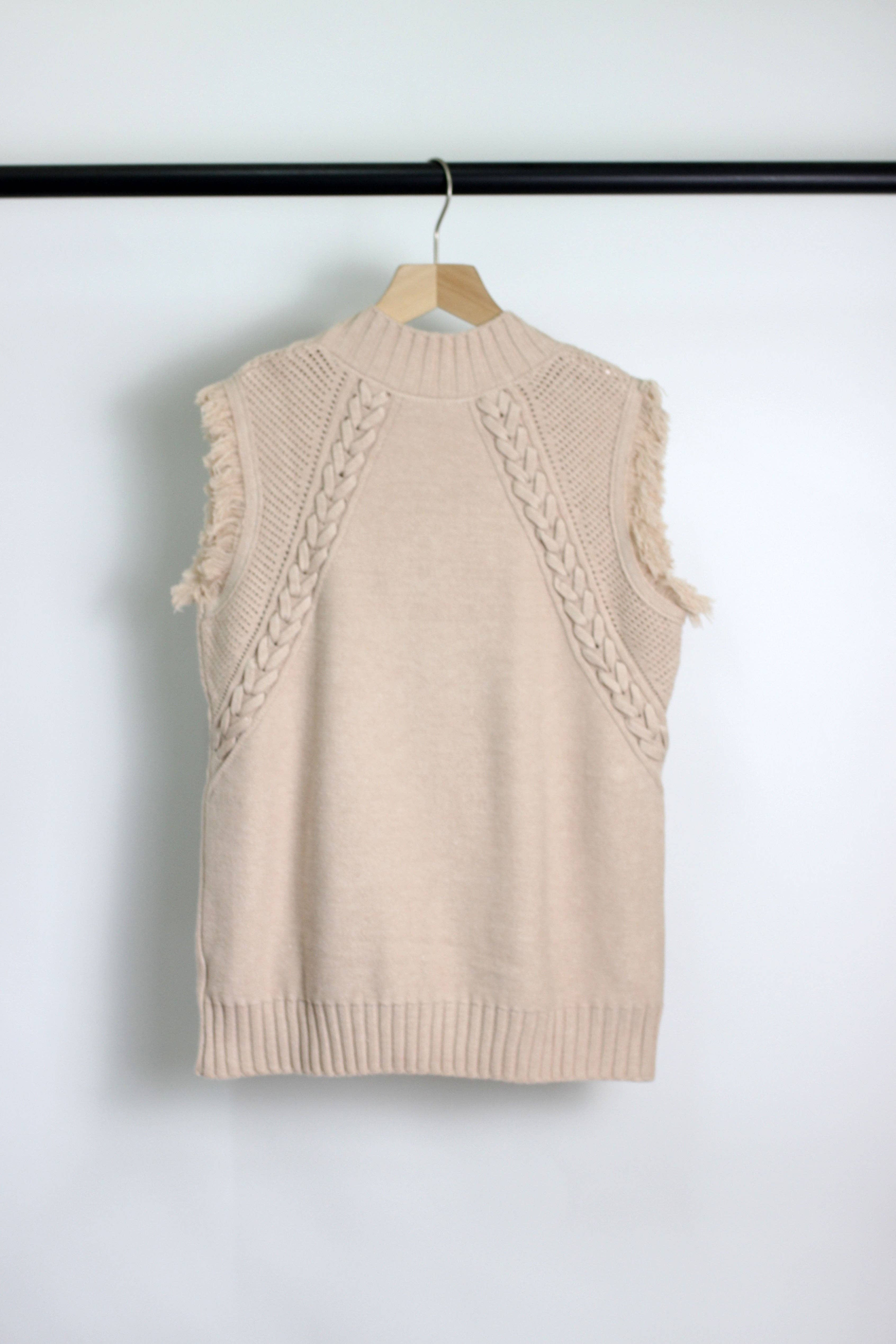 ESLEY - Vendita all'ingrosso Top in maglia - Donna - T2412ASJP69512 - Maglione Senza Maniche a Maglia Intrecciata da Donna1