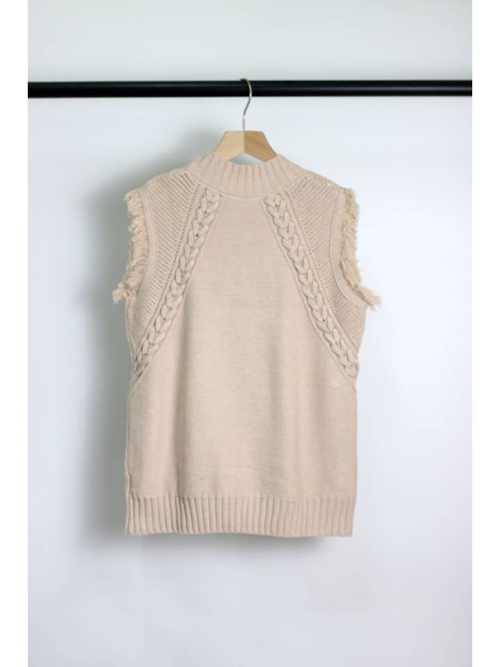 ESLEY - Wholesale Knit Top - Women's - T2412ASJP69512 - Women's Braided Knit Sleeveless Sweater1