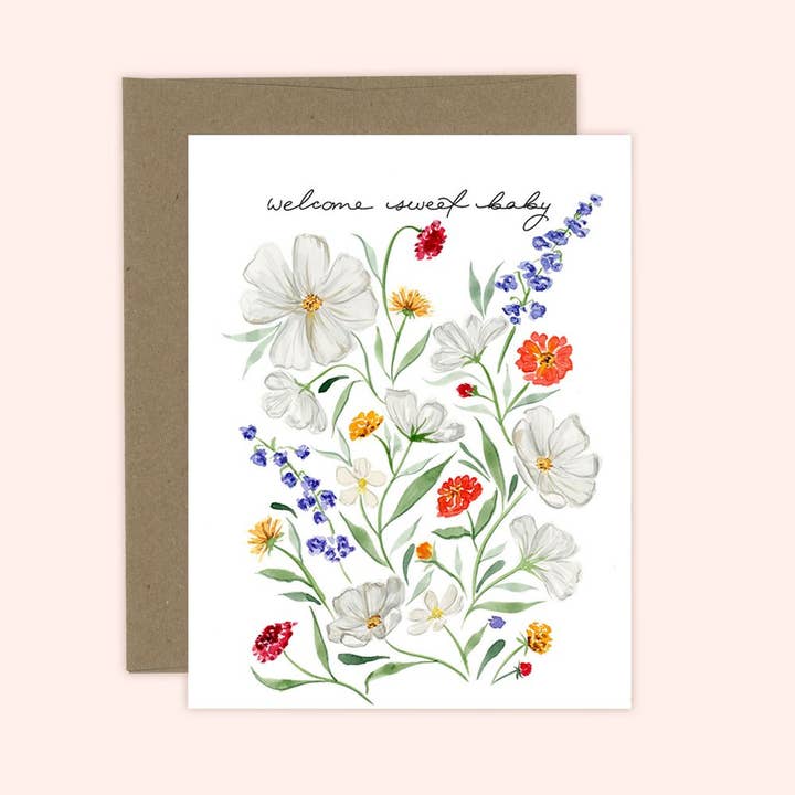 Carte florale Sweet Baby Welcome pour la vente par Almeida Illustrations