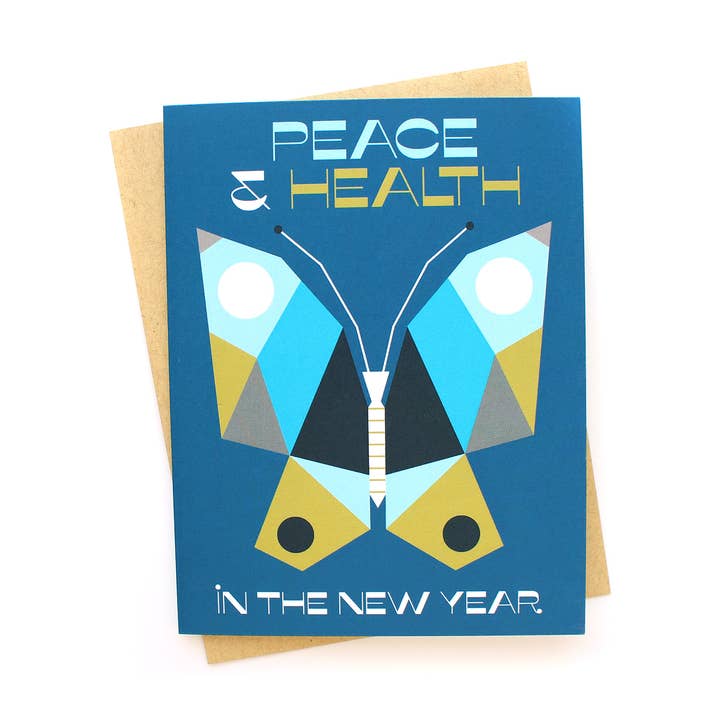Peace & Health Butterfly Holiday New Years Greeting Card A2 for wholesale by Klinger Creative