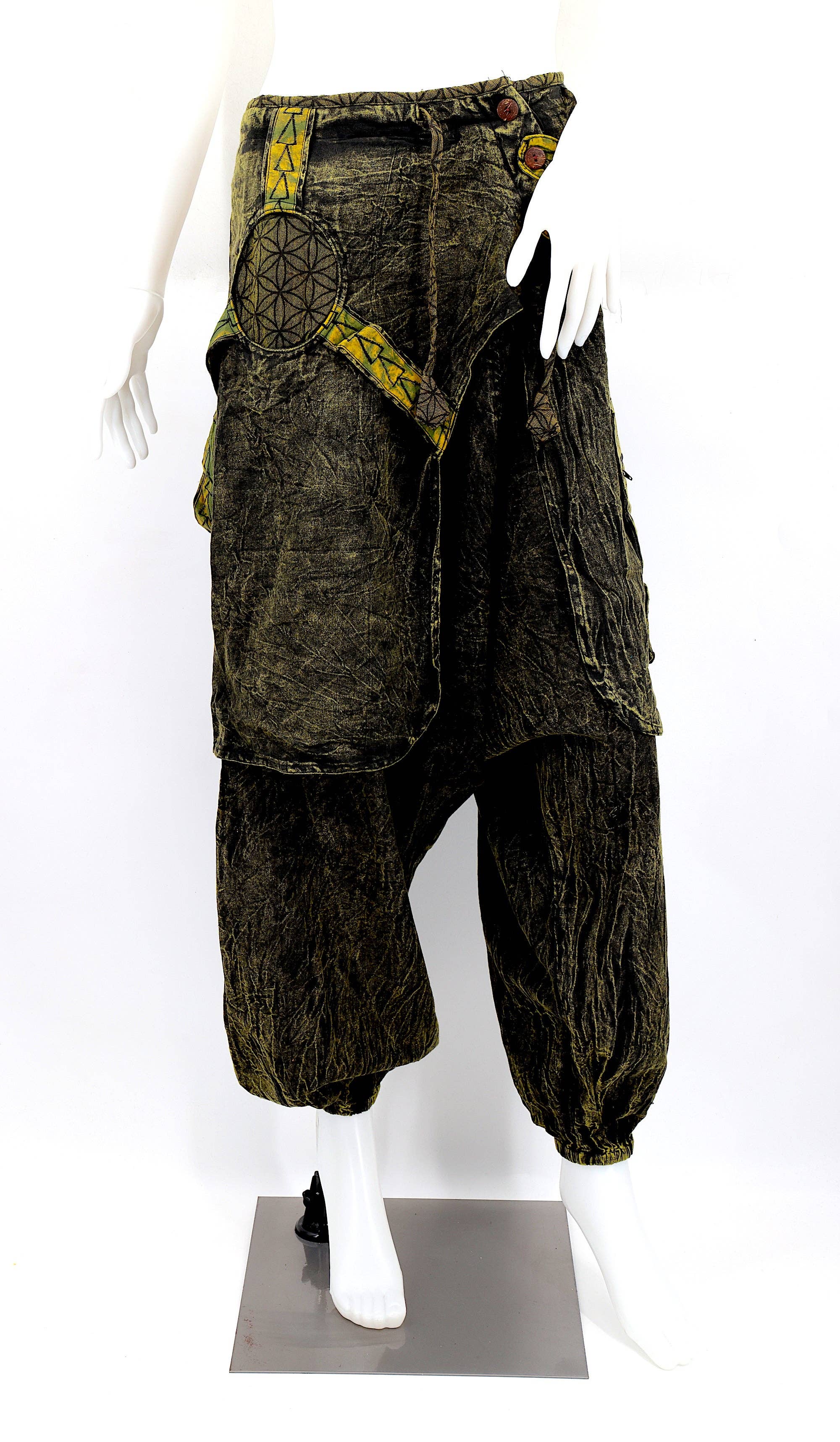 Himalaya Handmade – wholesale Byxor - Dam – Handgjorda bohemiska hippie haremsbyxor i bomull med blekt färgmönster Flower of Life29