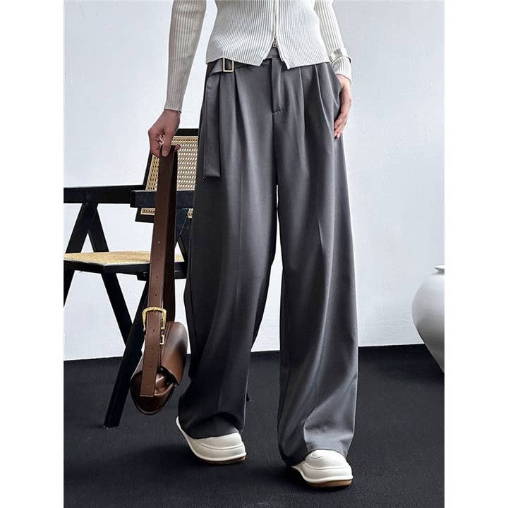 Pantalones de traje sueltos de cintura alta de color sólido para venta al por mayor de Ekartini