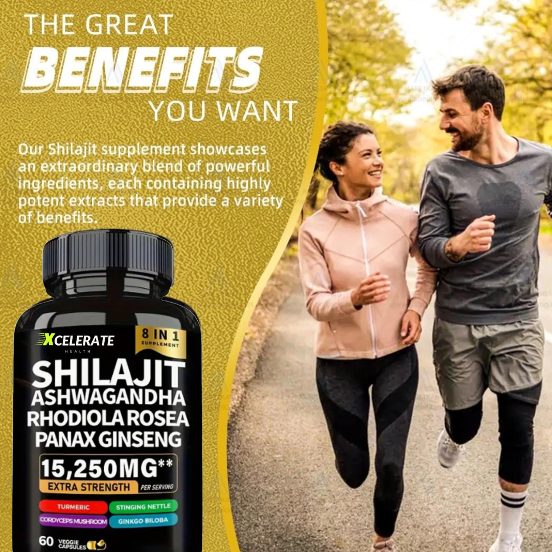 Xcelerate Health – Großhandel Nahrungsergänzungsmittel/Vitamin zum Einnehmen – Xcelerate Health Shilajit & Ashwagandha Mischung 8 in 1 Ergänzung Extra Stärke Gesundheitswesen Fitness Natürlich3