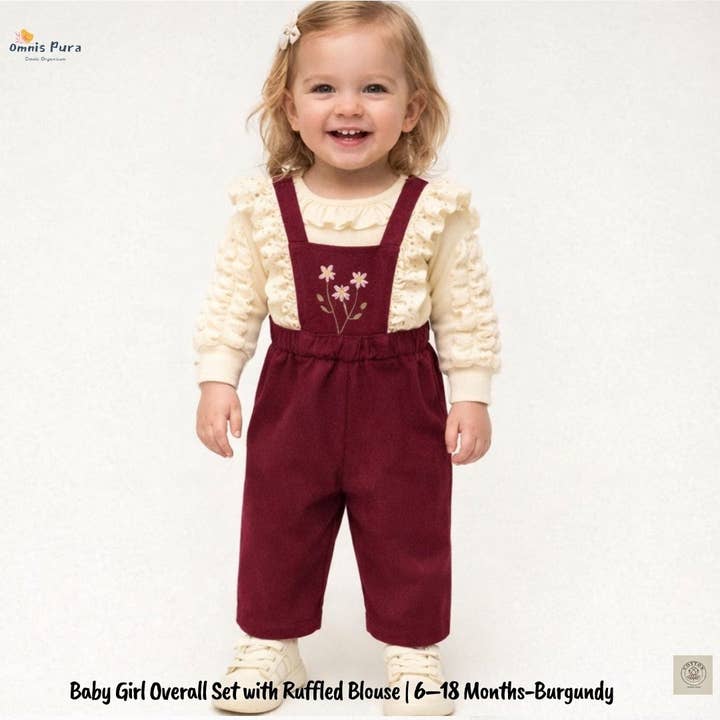 Baby Girl Overall Set with Ruffled Blouse | 6–18 Months for wholesale by Omnis Pura