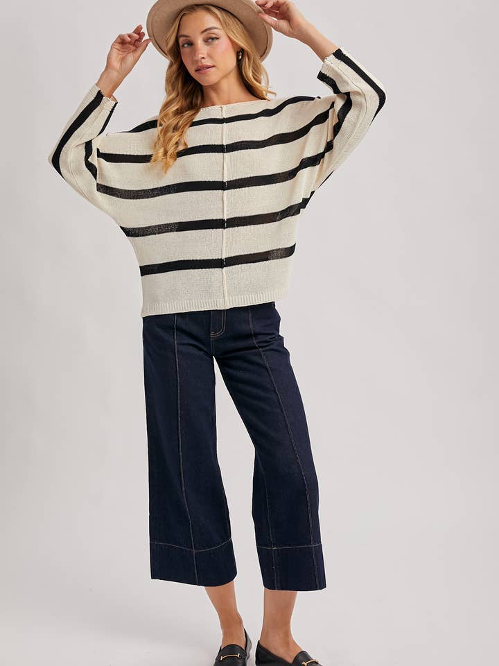 Bluivy - Wholesale Knit Sweater - Women's - SHEER STRIPED OVERSIZE KNIT PULLOVER6