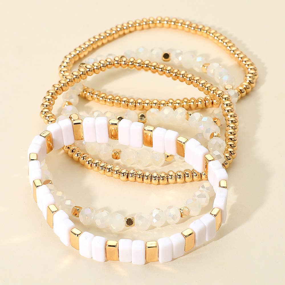 Sensibling Corp. - Wholesale Jewelry Set - 5PCS - Mixed Shape Textured Beaded Stretch Multi Layered Bracelets15