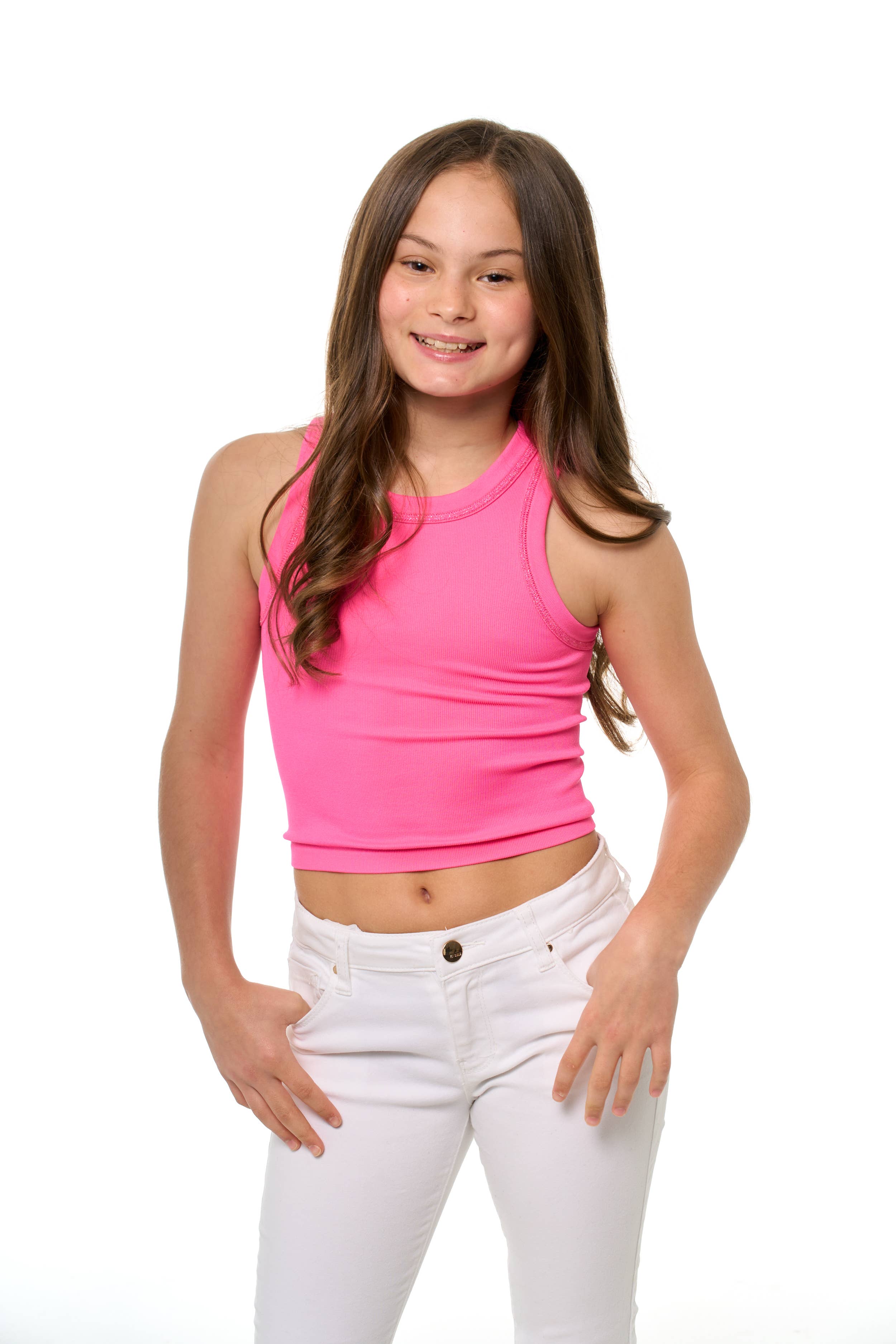 Neon Pink Tween Sleeveless Top w/ Metallic Stitching - 2 colors! for wholesale on Faire1