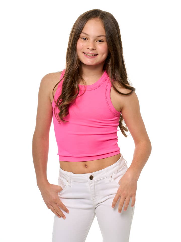 Neon Pink Tween Sleeveless Top w/ Metallic Stitching - 2 colors! for wholesale on Faire1