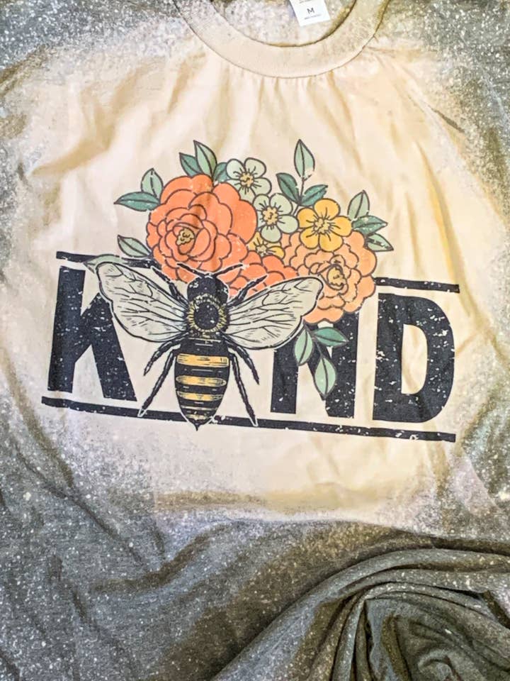 Bee Kind Bleached Tee for wholesale by MM Custom Apparel