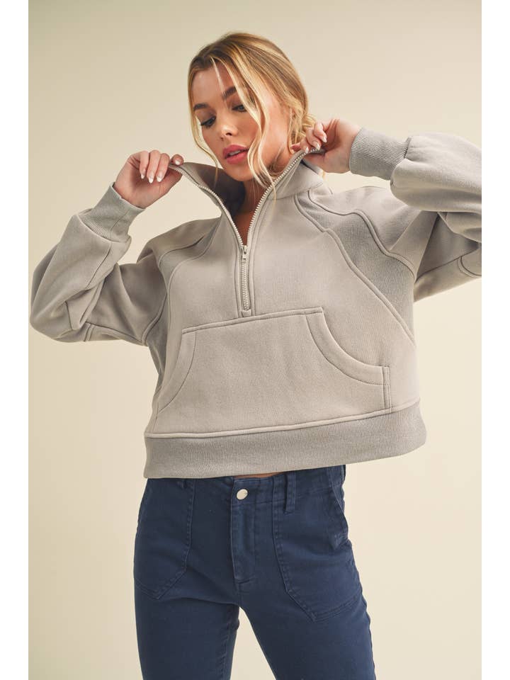 AEMI + CO - Wholesale Sweatshirt – Women's - 950CK Dove Funnel Neck Half Zip 624