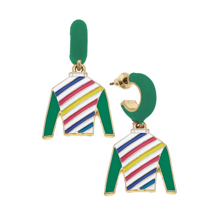 Pendientes colgantes Mabel Jockey Silk Huggie en verde para venta al por mayor de Canvas Style