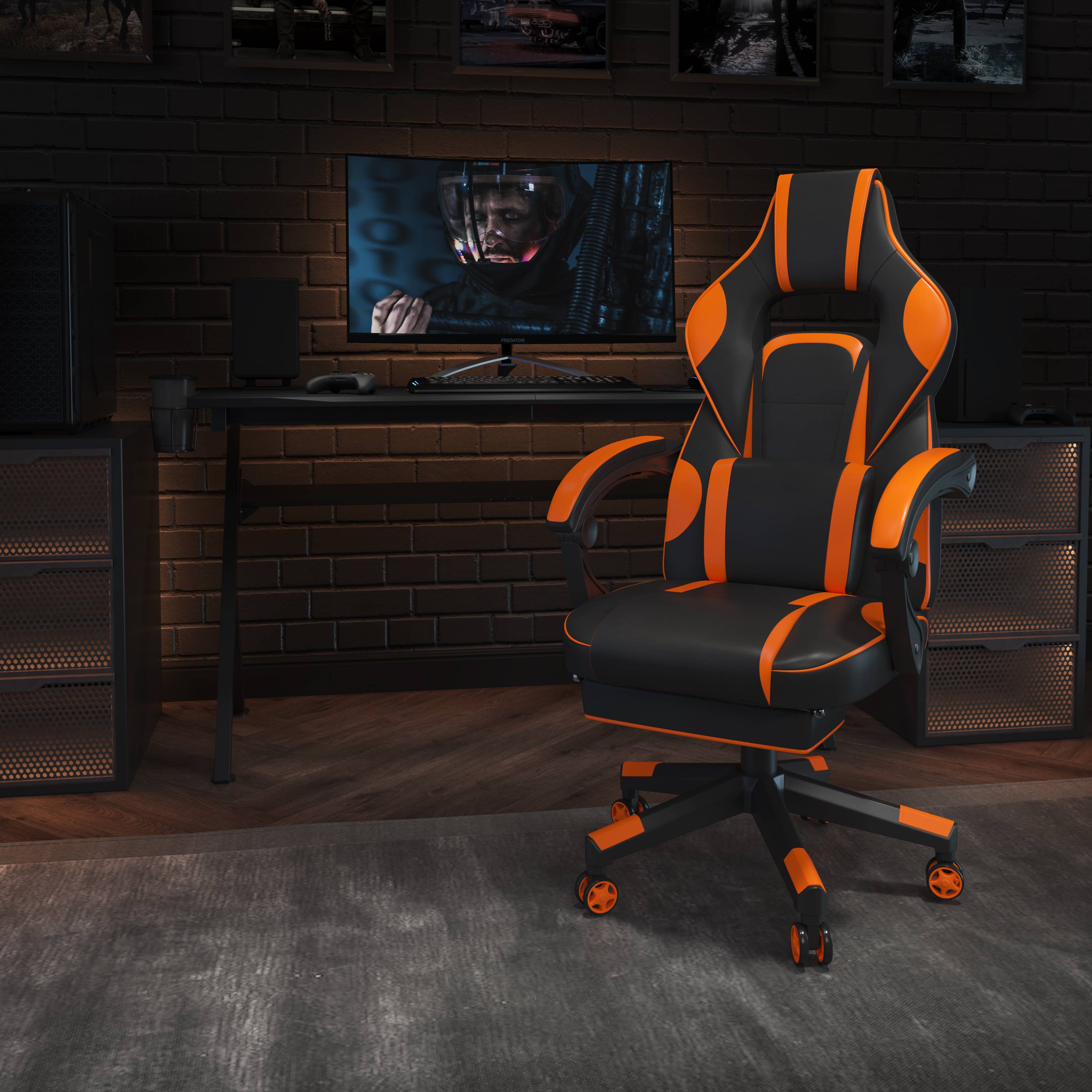 Black Orange Black/Orange Reclining Gaming Chair with Footrest for wholesale on Faire1