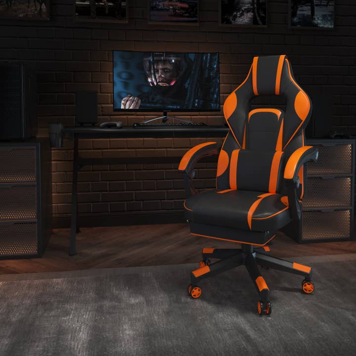 Black Orange Black/Orange Reclining Gaming Chair with Footrest for wholesale on Faire1
