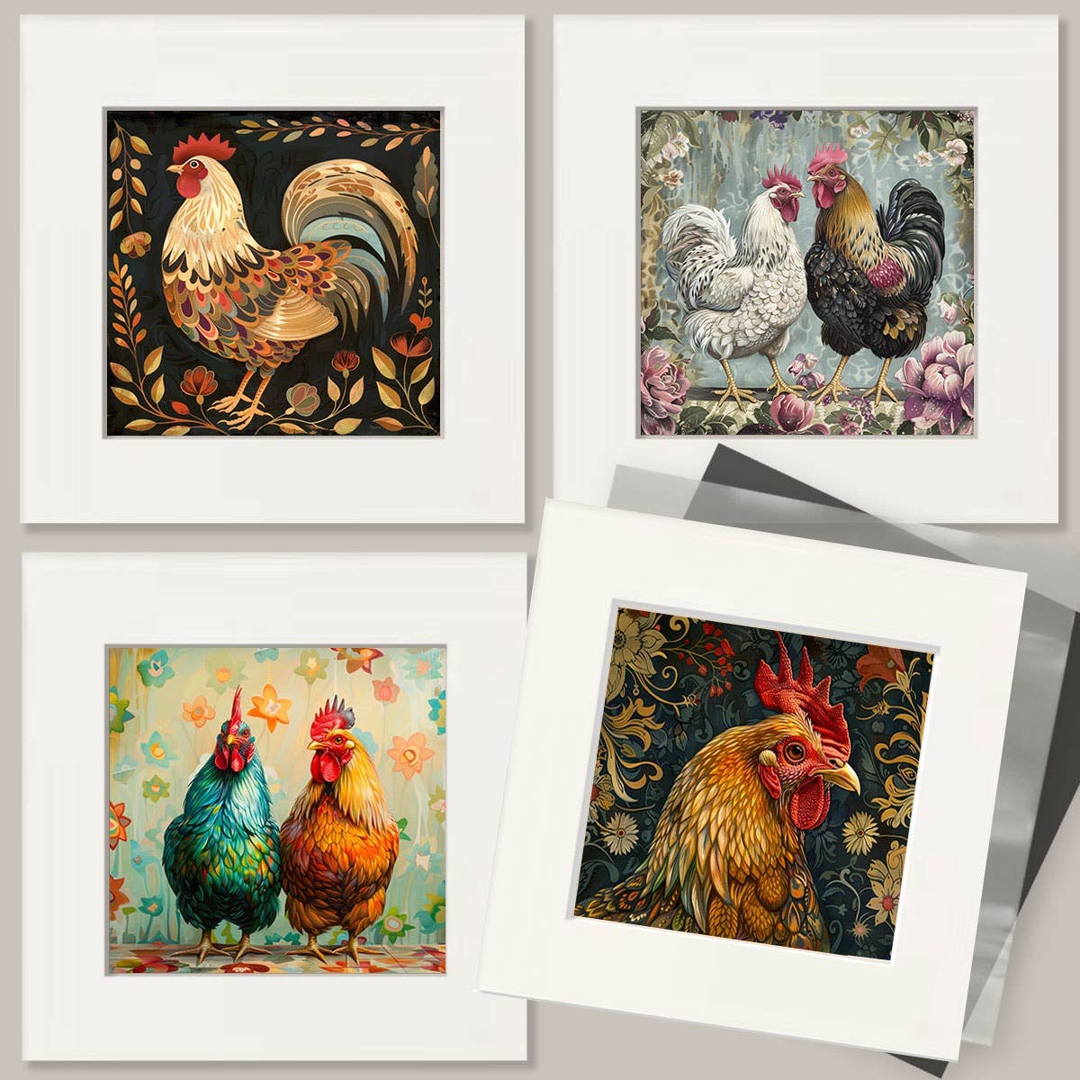 Mowbi - Wholesale Art Print - Mowbi's Chicken Farmcore Farmhouse Decor - 8"x8" Wall Art Print - Patchwork Poultry3