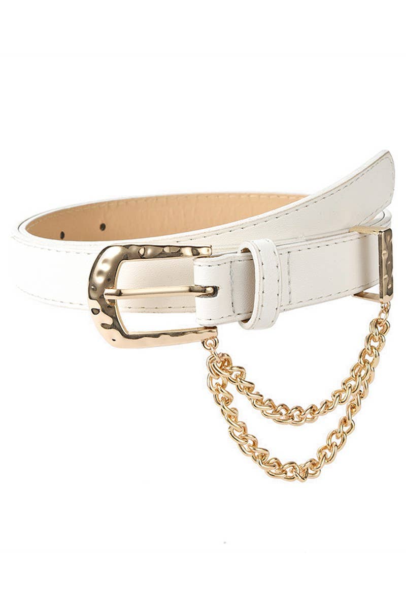 Lily Clothing - Wholesale Belt - Women's - CUBAN CHAIN DETAIL SOLID REGULAR LEATHER BELT_CWABE0316