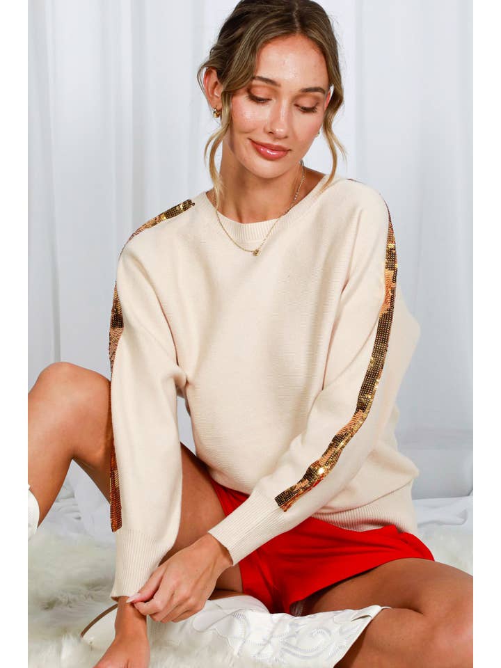 Vine & Love - Wholesale Knit Sweater - Women's - Sequin Detail Crew Neck Dolman Knitted Sweater VT820131