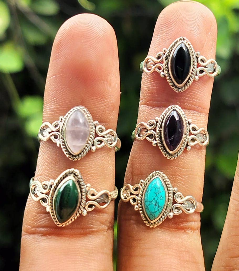 SILVER CAVE – wholesale Single stone/solitaire ring – Pack of 5 Natural Marquise Gemstone 925 Silver Rings5