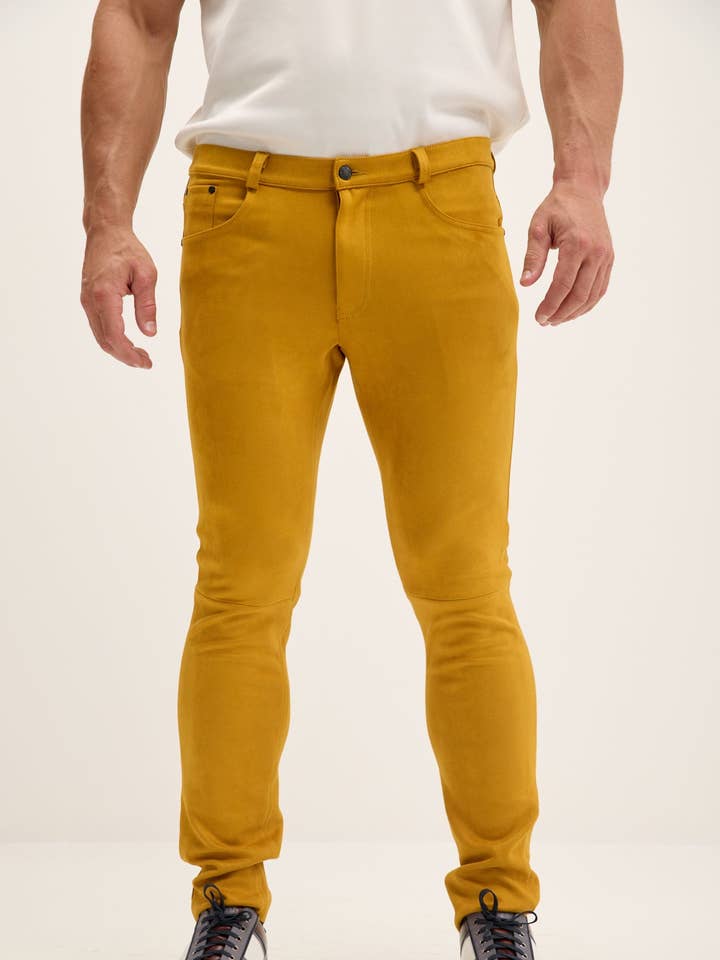 Microsuede Lightweight Tapered Pants - Mustard for wholesale by Ron Tomson