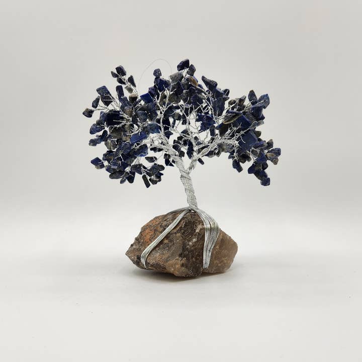 Meraki Gemstones - Wholesale Spiritual Stone/Crystal - Gemstone Tree -Lapis Lazuli/Smoky Quartz Base w/Silver Wire