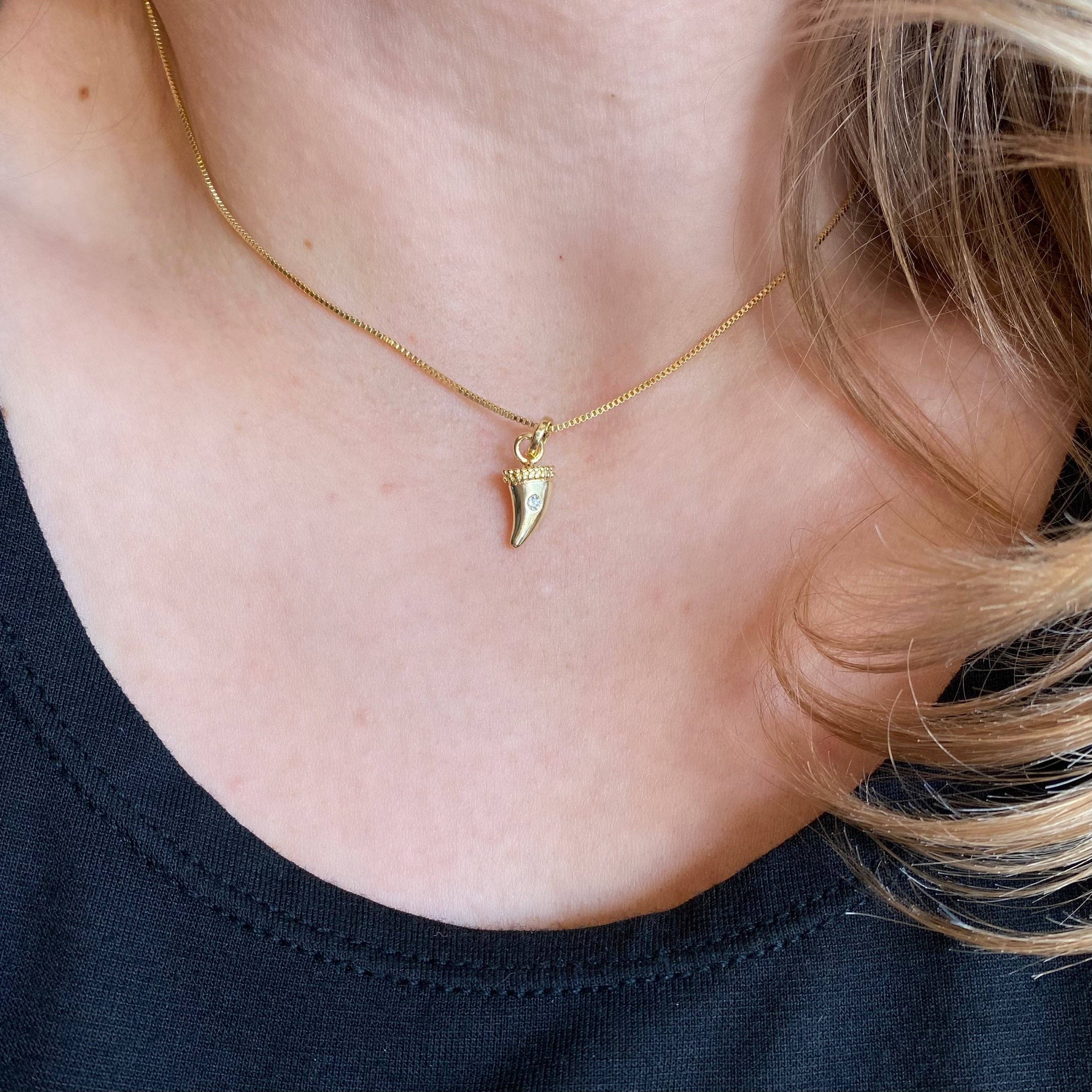 GoldFi - Wholesale Pendant/Charm Necklace - 18k Gold Filled Mini Tusk Pendant With Cubic Zirconia Stone1