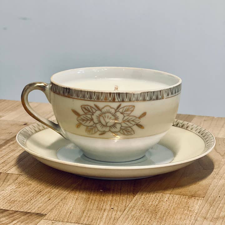 Tea Cup Candles | Vintage | Soy Candles | Cottagecore for wholesale by Salacia Salts | Soaps | Bath Bombs | Lip Balms | Soy Candles