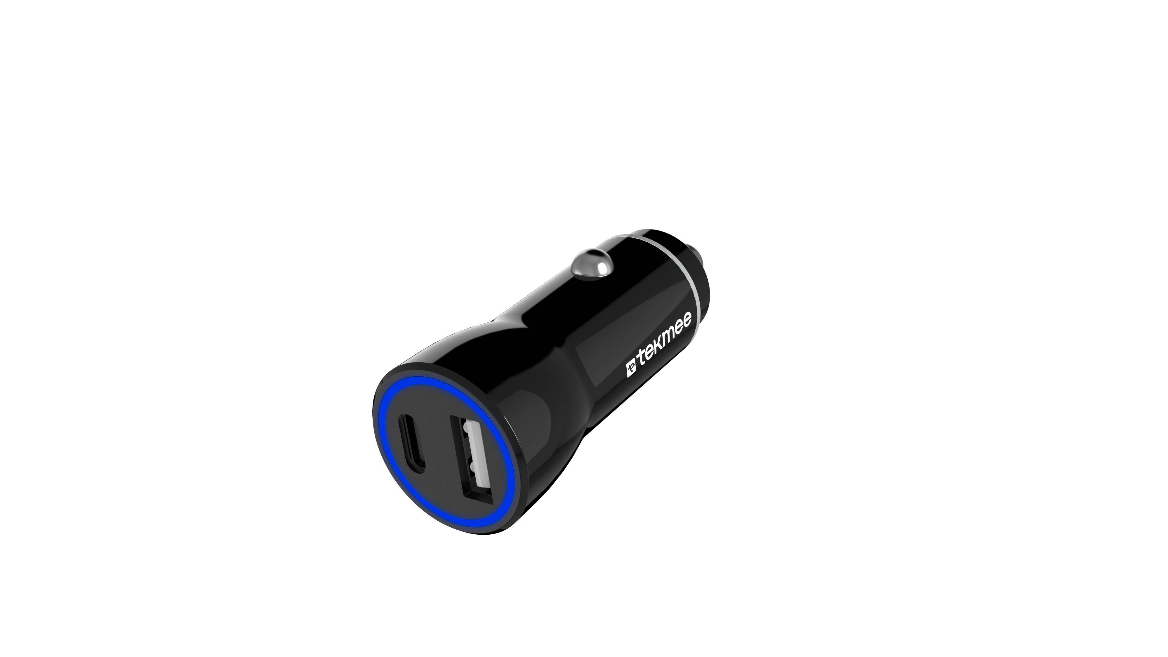 Tekmee - Wholesale Portable Charger - 12W Blue and Black Car Charger with Dual Port Type A and C1