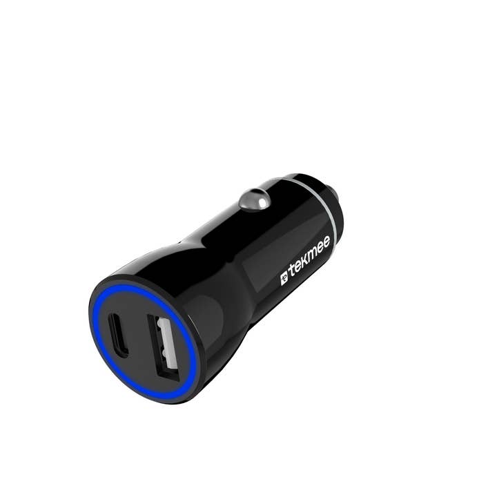 Tekmee - Wholesale Portable Charger - 12W Blue and Black Car Charger with Dual Port Type A and C1