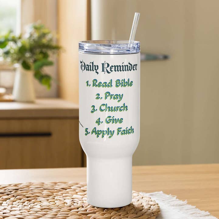 Travel mug with a handle - Christian Daily Reminder for wholesale by Grow Your Faith