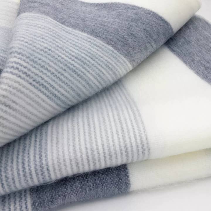 ECUALAMA - Wholesale Throw Blanket - Cayambe - Fine Alpaca Wool Throw Blanket / Sofa Cover - Queen 95 x 65 in -Serene Stripes in White & Shades of Gray3