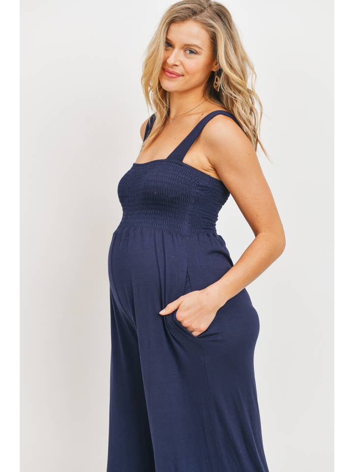 Hello Miz - Wholesale Lounge Romper - Maternity - Sleeveless Smocked Maternity Wide Leg Jumpsuit 8