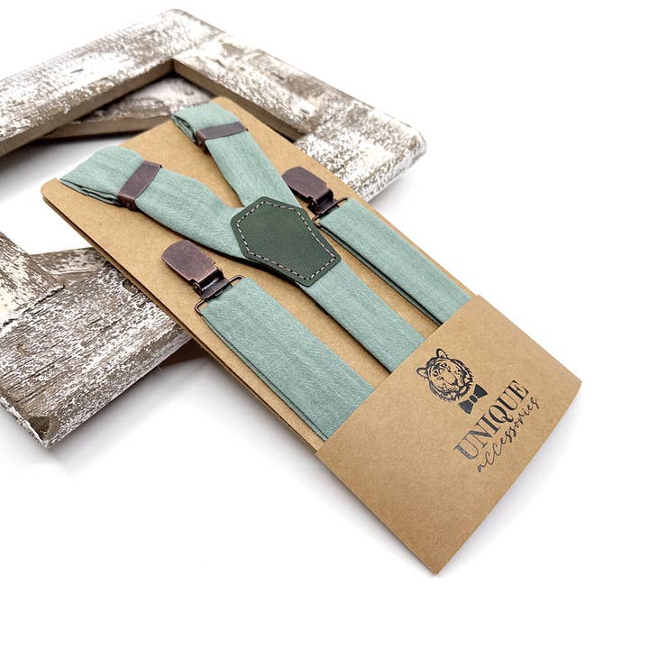 Unique Accessories - Wholesale Suit Vest - Men's - Cambridge Blue Linen Wedding Suspenders and Accessories Set
