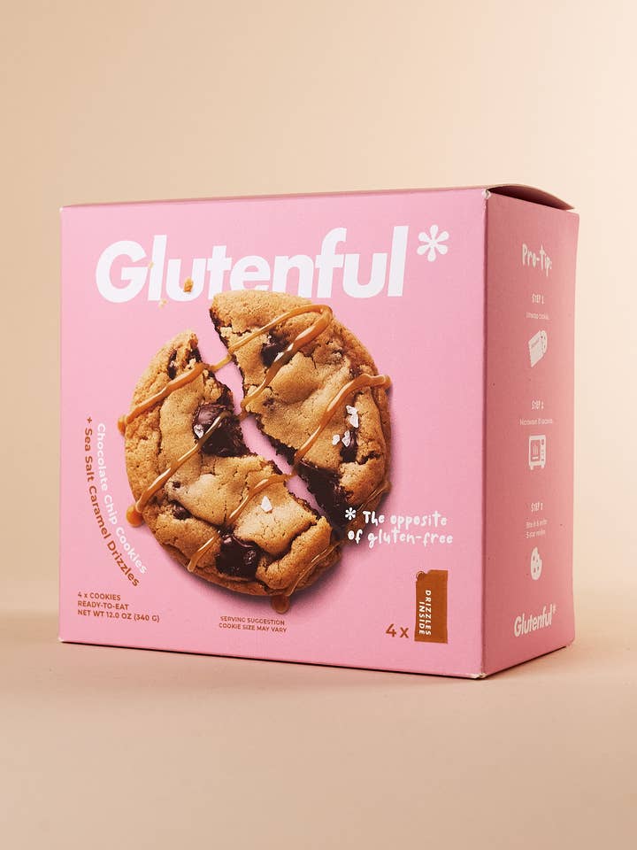 4-Pack Chocolate Chip Cookies with Drizzle Packets for wholesale by Glutenful