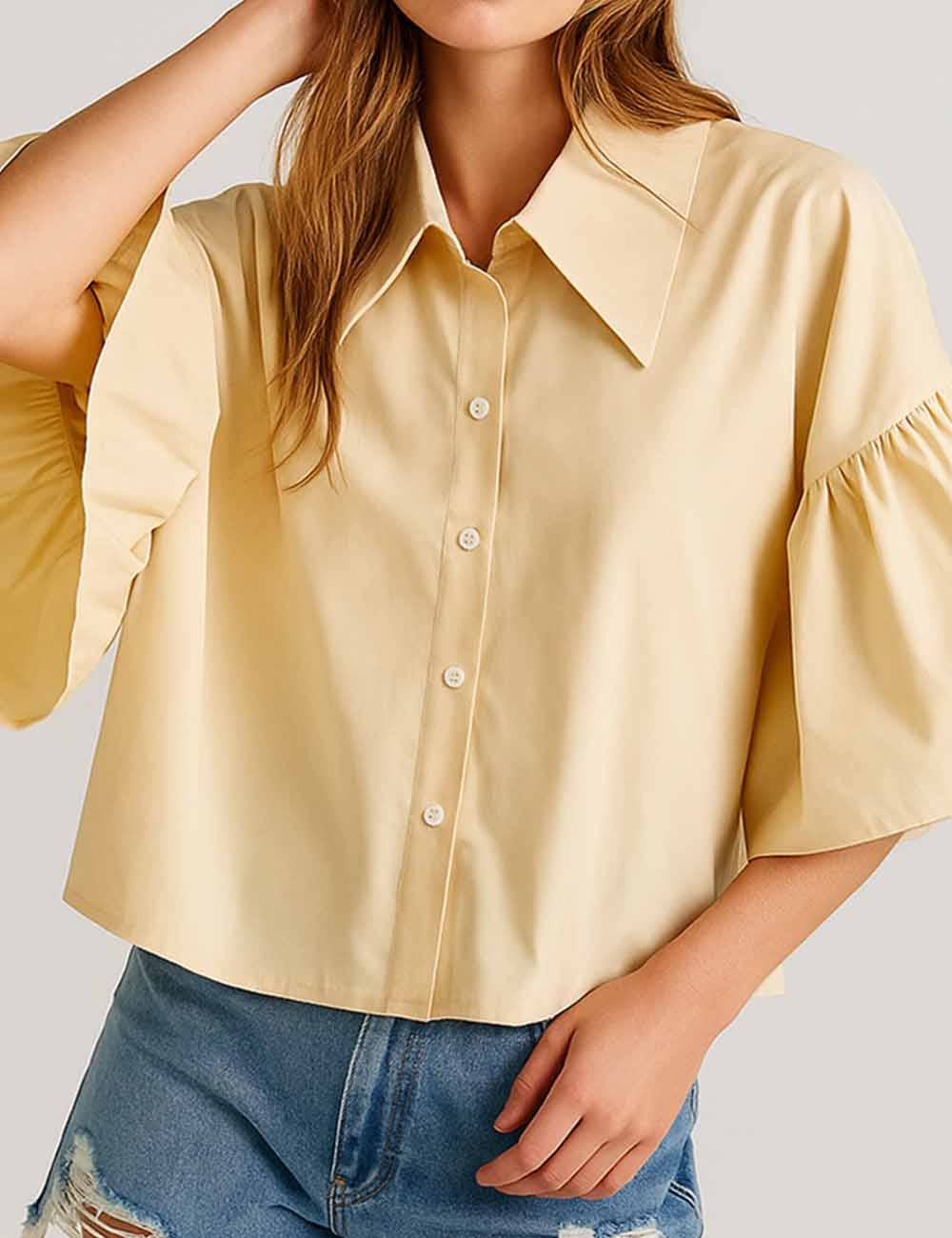 Sweetkama – wholesale Buttoned-down shirt – Women's – Ladies Striped Puff Sleeves Button Shirt SP06821